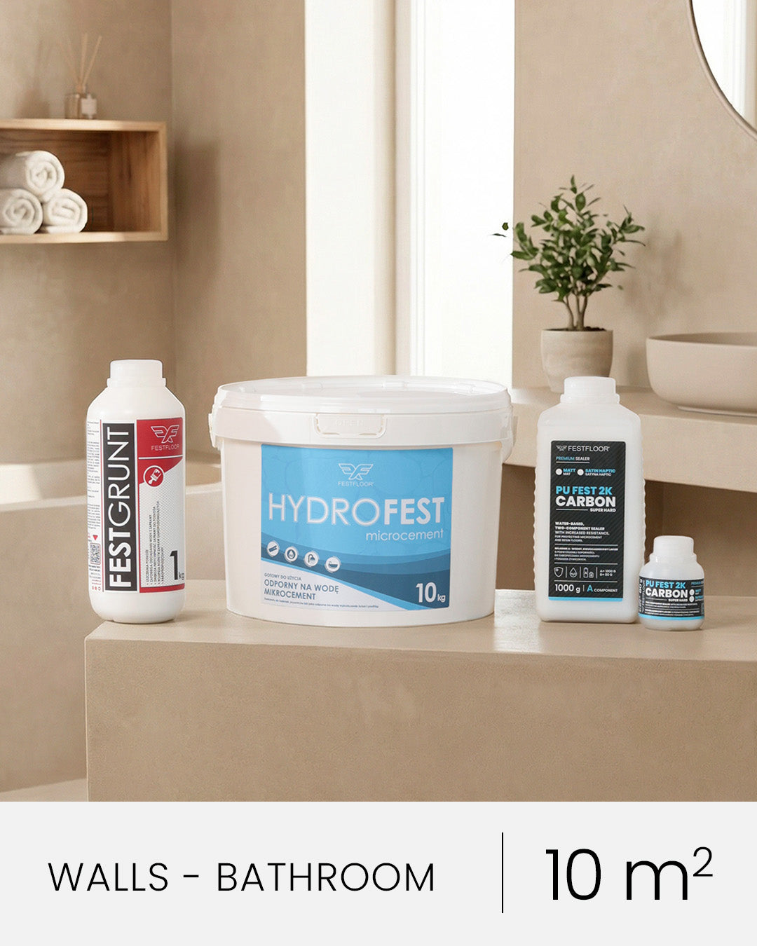Zestaw mikrocementu na ściany w łazience HYDROFEST - 10m²